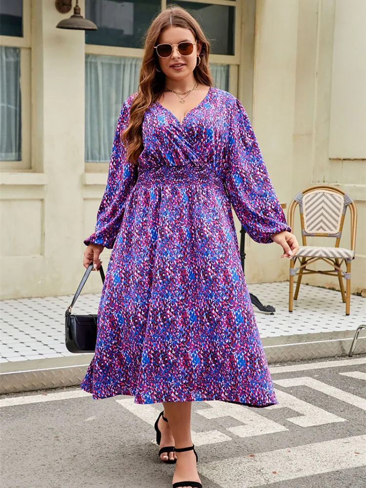 Oversize Women's Long Sleeved Dress Spring Summer Print V-neck Maxi Dresses Elegant Female Elastic Waist A-Line Dresses Vestido
Oversize Women's Long Sleeved Dress Spring Summer Print V-neck Maxi Dresses Elegant Female Elastic Waist A-Line Dresses Vestido