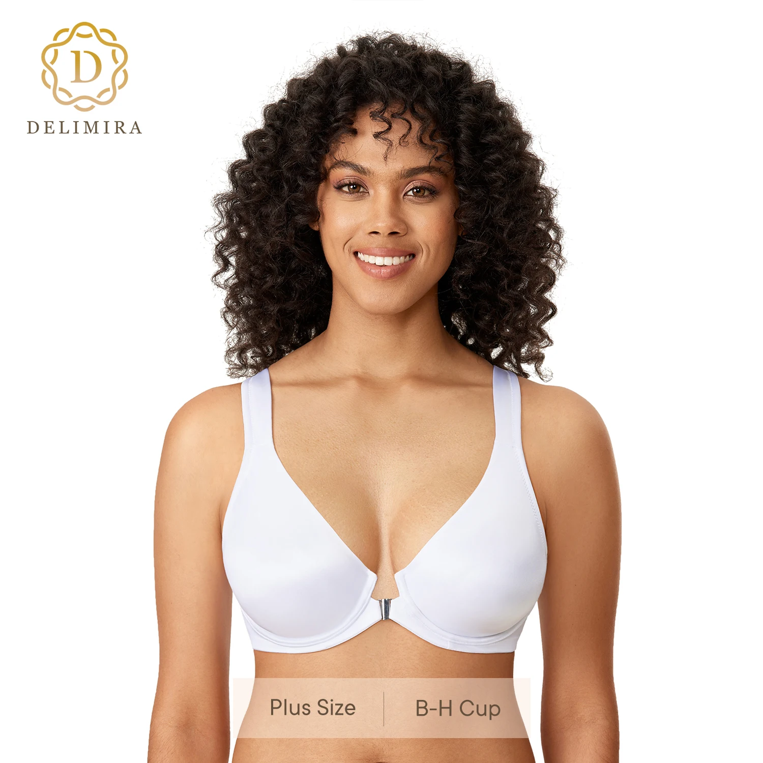 

DELIMIRA Women's Seamless Front Closure Bra Racerback Plunge Underwire Unlined Bras Plus Size D DD E F G H