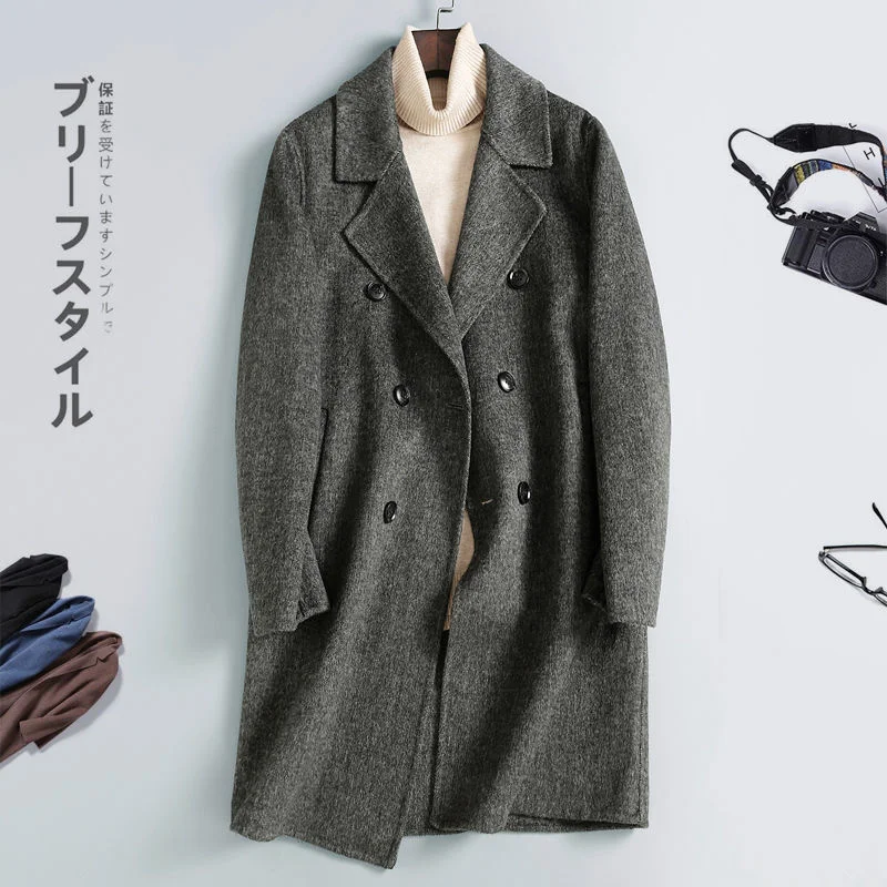 

Высококачественное шерстяное пальто, Мужская Двухсторонняя ветровка средней длины, новый корейский деловой Повседневный трендовый костюм