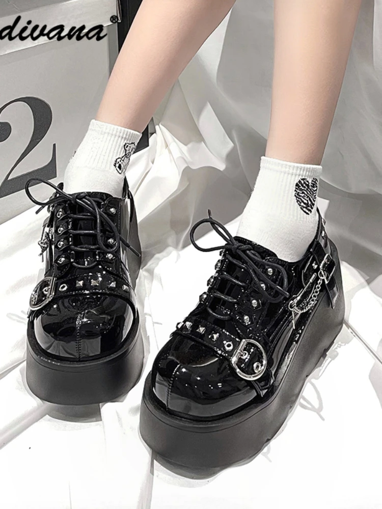 

Hot Girl Platform Shoes Height Increasing Round Toe Lolita Shoes Sweet Cool Y2K Women's Punk Platform Shoes Muffin Bottom