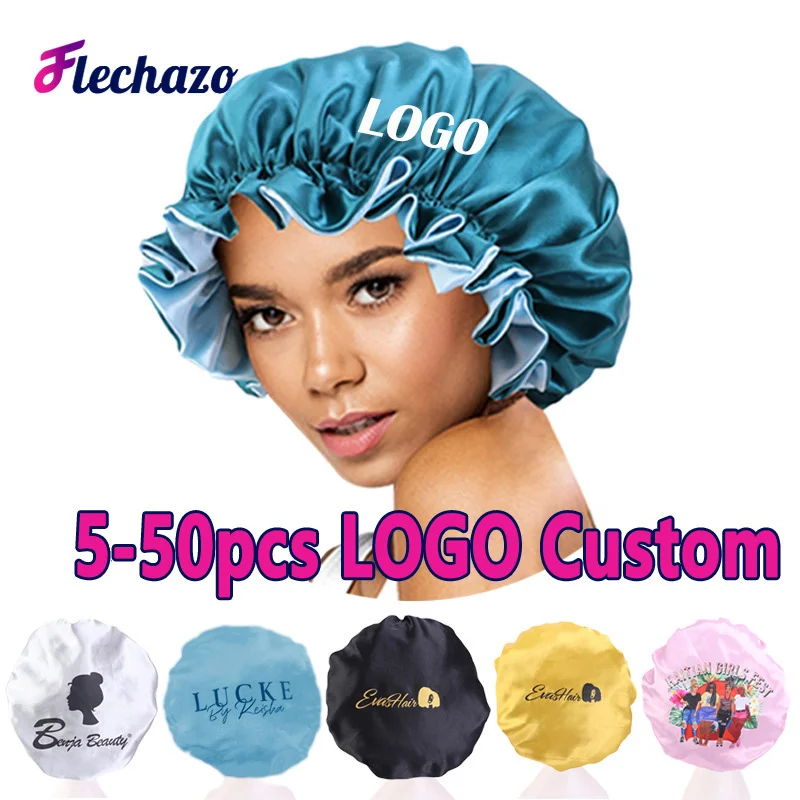 

5-50Pcs Satin Bonnet For Hair Wigs Braids Logo Customize Silk Hair Bonnets For Naturally Curly Hair No Headache No Fall Off