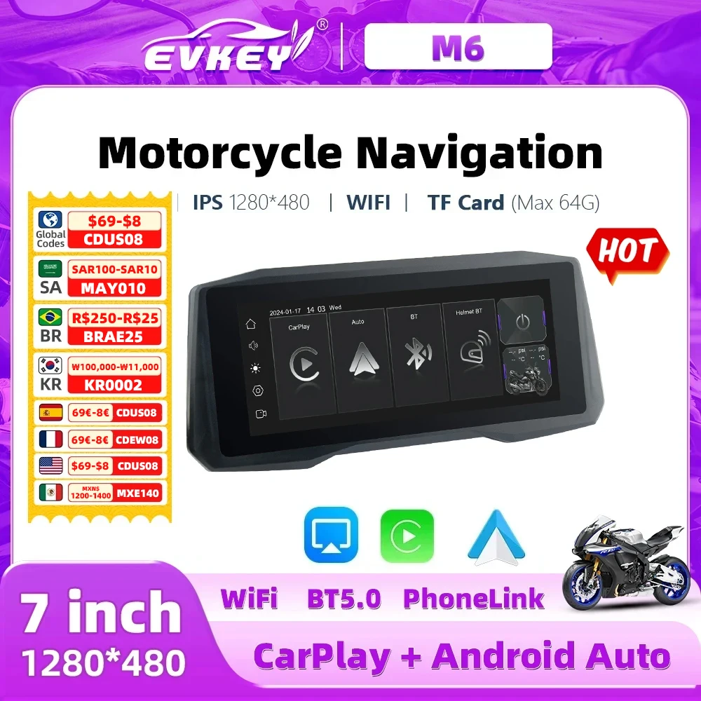

EKVEY 7inch Motorcycle CarPlay Navigation Wireless CarPlay Android Auto Airplay Display Screen Portable Motorcycle Monitor