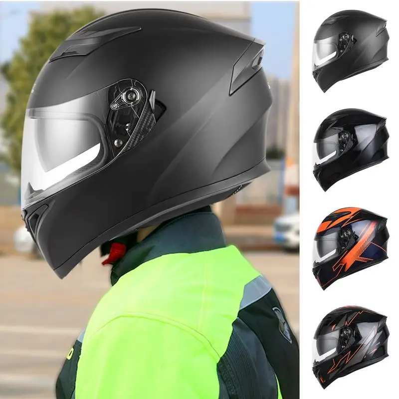 

Motorcycle Hat with Visor Full Face Dual Lens Shield Street Bike Hat with Extra Clear Visor Mountain Bike Hat