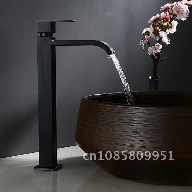 

Black Metal Tall Waterfall Faucet Basin Faucets Cold Water Tap Torneira Stainless Steel Bathroom Faucet Sink Washing Tap House