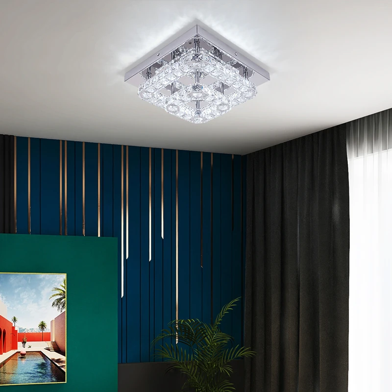 Generic Modern Square Crystal Led Ceiling Light K9 Crystal Chandeliers