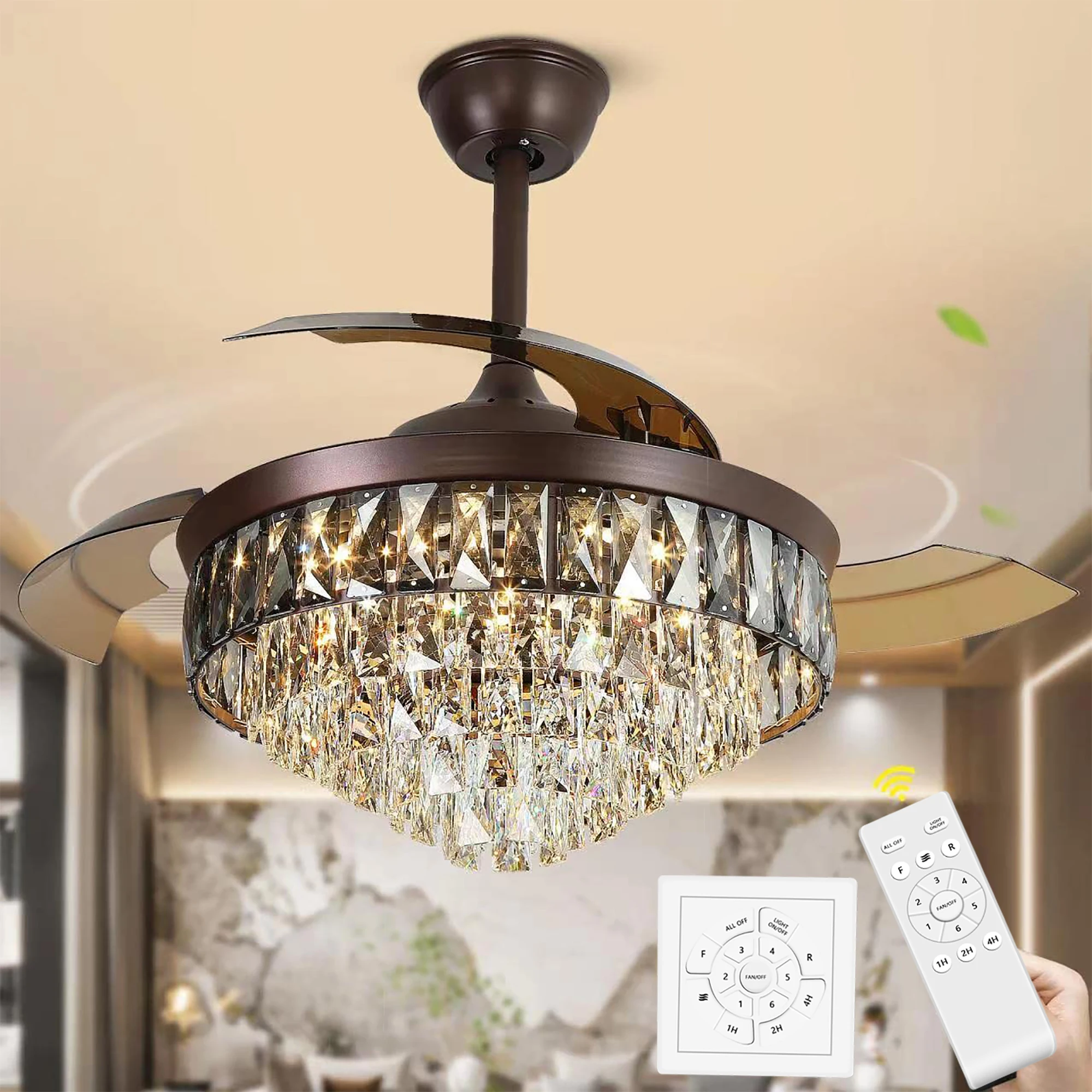 42"Chandelier Ceiling Fan Retractable Ceiling Fans with Lights and Remote Control 6 Speed LED 72w Diammable Invisible Crystal Ce
42"Chandelier Ceiling Fan Retractable Ceiling Fans with Lights and Remote Control 6 Speed LED 72w Diammable Invisible Crystal Ce