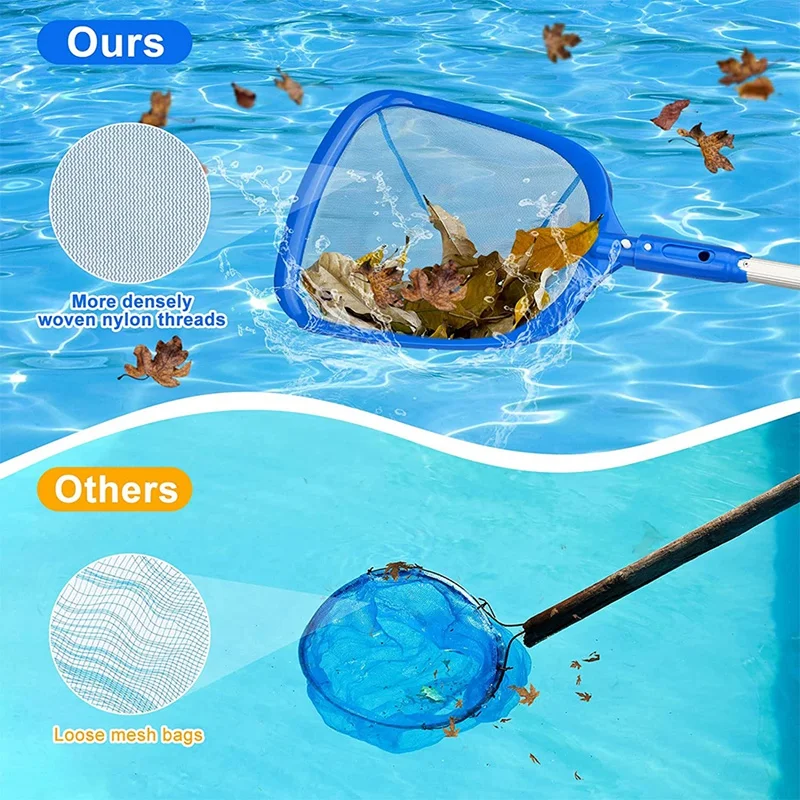 

Инструменты для очистки бассейна с телескопической алюминиевой стойкой и нейлоновой средней тонкой сеткой, инструмент для очистки для удаления листьев и мусора