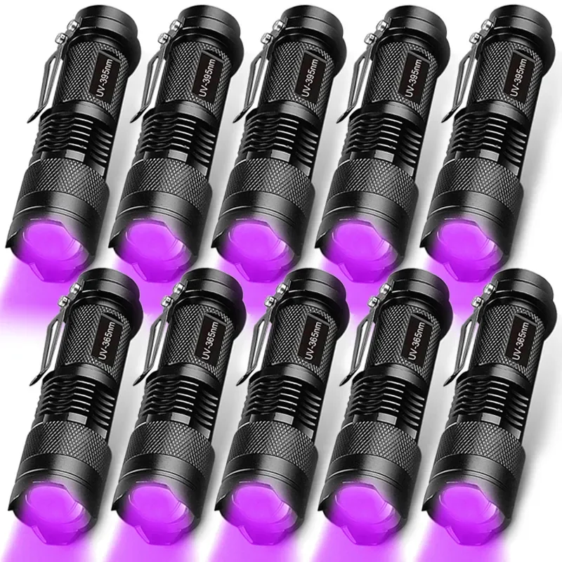 

Mini LED UV Flashlights 395nm Ultraviolet Torch Zoomable Violet Pen Light Pet Urine Stains Detector Scorpion Hunting UV Lamp