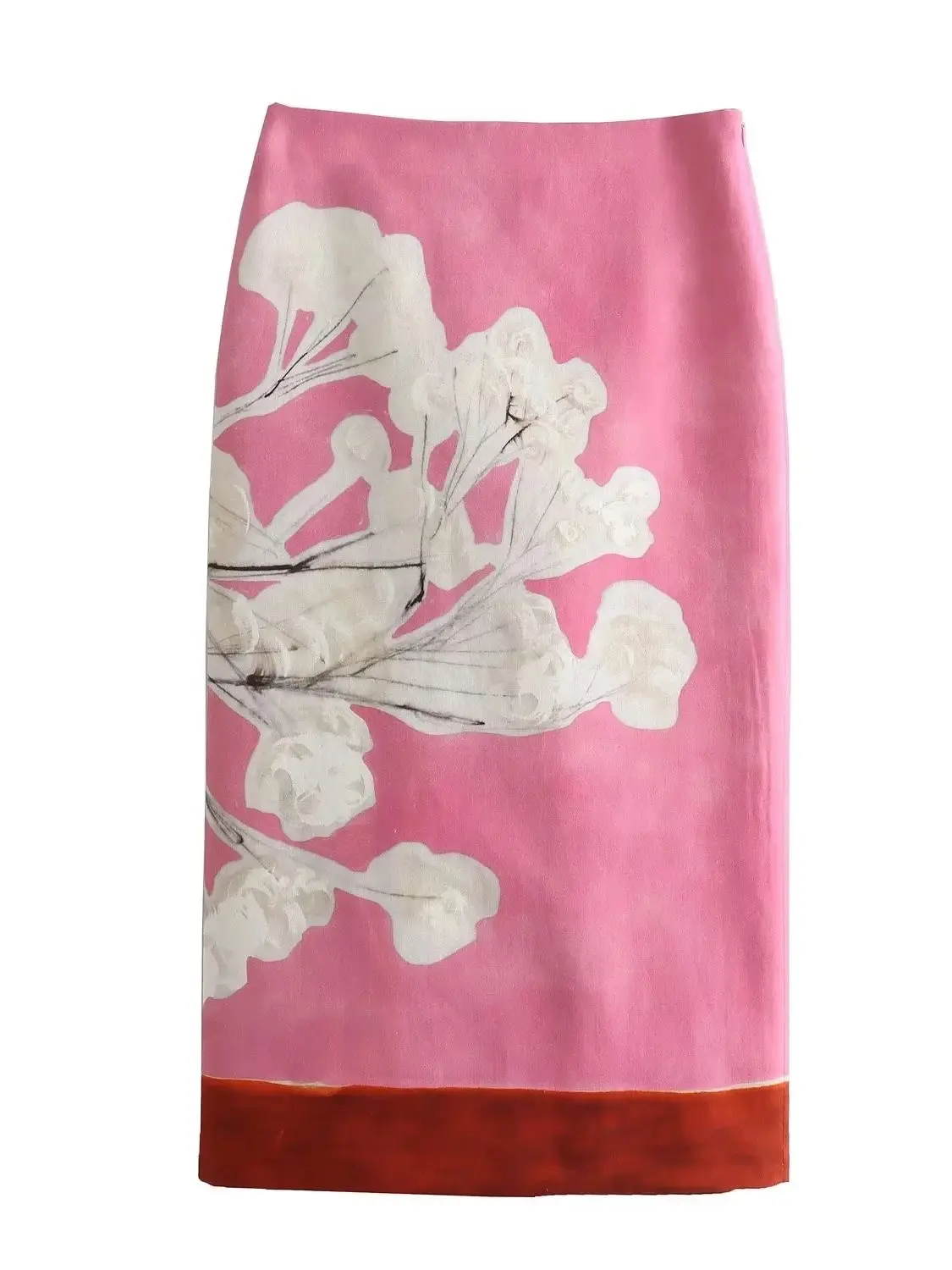 

Юбка-карандаш XNWMNZ женская с принтом, модная льняная юбка средней посадки в стиле ретро, с контрастным подолом и разрезом сзади, миди-юбка, 2024