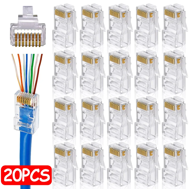 20-1pcs Rj45 Cat5 Cat5e Pass Through Connector Network Unshielded 8P8C Modular Pass Through Plug for Ethernet Cables Accessories
20-1pcs Rj45 Cat5 Cat5e Pass Through Connector Network Unshielded 8P8C Modular Pass Through Plug for Ethernet Cables Accessories