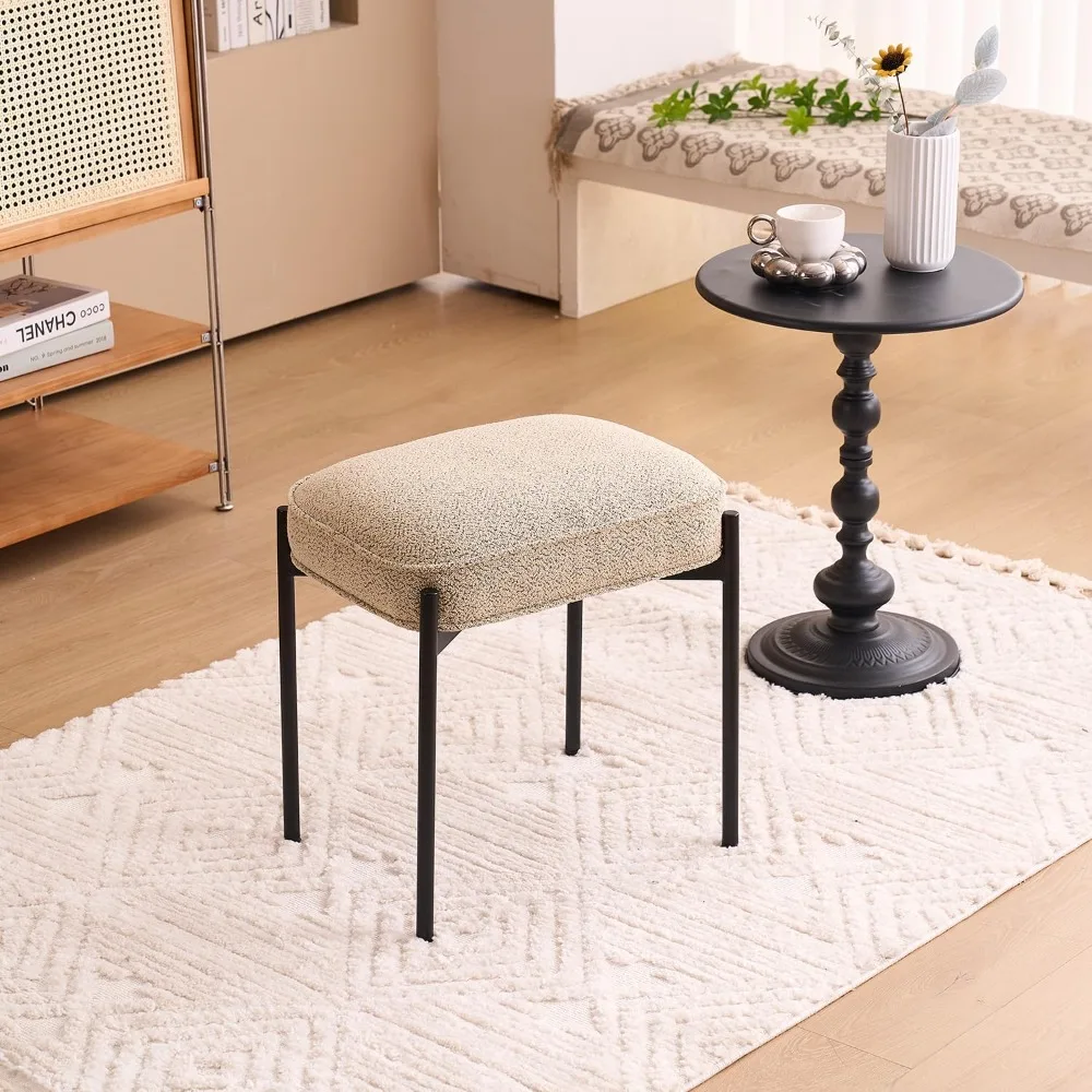 

Ottoman Foot Stool Vanity Stool Rectangle Tufted Lamb Fleece Upholstered Makeup Stool Vanity Bench Footstool With Metal Legs