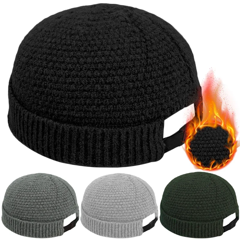 

Wool Knitted Men Hip Hop Beanie Hat Women Skullcap Winter Warm Brimless Baggy Melon Cap Cuff Docker Fashion Fisherman bonnet Hat