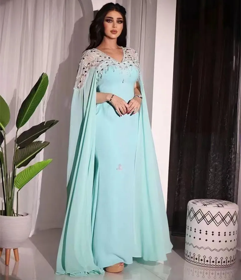Dubai Elegant Women Wear Long Flutter Sleeves Evening Dresses V Neck Beaded Applique Prom Dress Zipper Back Mermaid Gowns
Dubai Elegant Women Wear Long Flutter Sleeves Evening Dresses V Neck Beaded Applique Prom Dress Zipper Back Mermaid Gowns