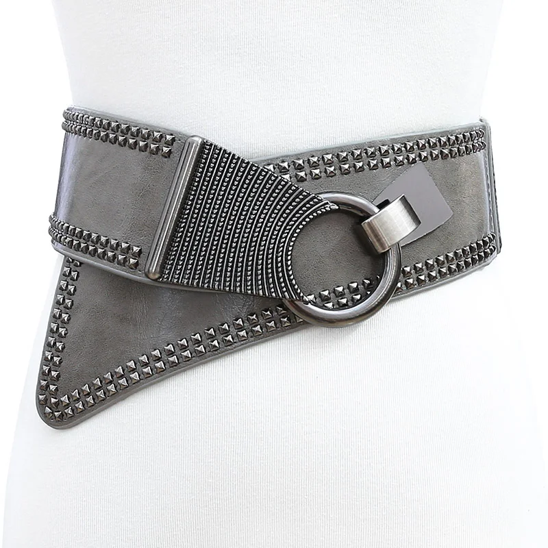 2023 Punk Style Rivets Beading Round Buckle Women Belt Female Pu Leather Super Wide 9CM Belts Ceinture Femme Leisure Cummerbunds
2023 Punk Style Rivets Beading Round Buckle Women Belt Female Pu Leather Super Wide 9CM Belts Ceinture Femme Leisure Cummerbunds