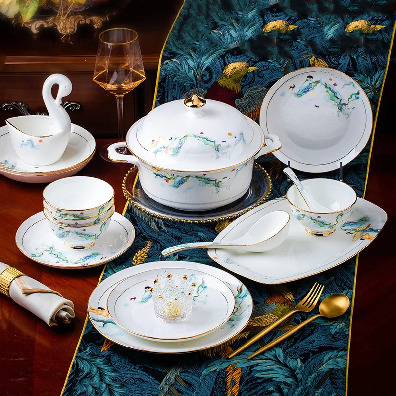 

Jingdezhen Ceramic tableware light luxury bone china dinner plate simple modern about creativity