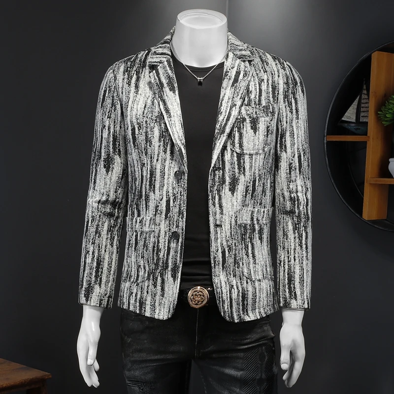 

Vintage Casual Single Breasted Blazers For Men Easy Care Luxury Four Seasons Gentleman High Quality Print Jacket Terno Masculino