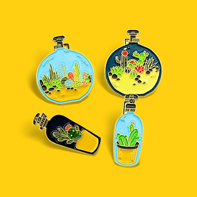 

Cactus Potted Plant Enamel Pins Custom Cactus Plant Perfume bottle Spray Brooches Backpack Lapel Badge Cartoon Jewelry Kids