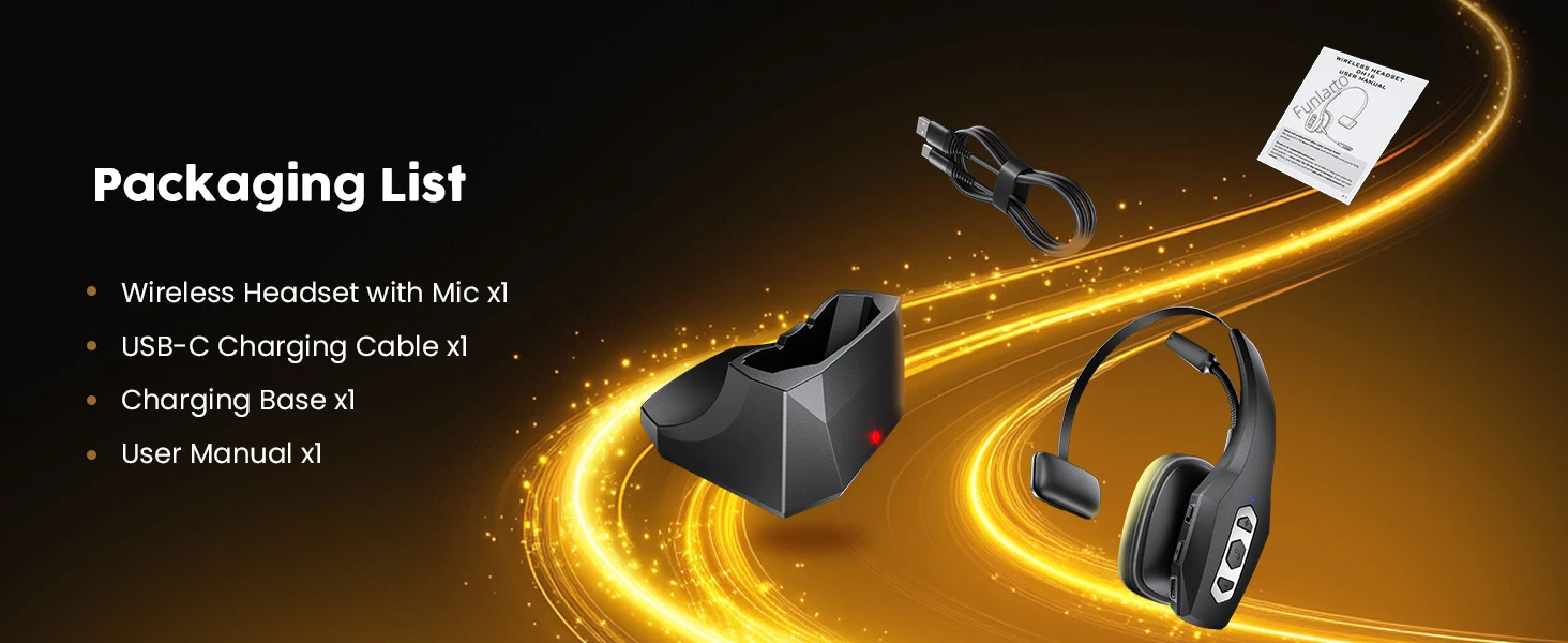 Sdb456d7f4b7146568c3410325246c888C Trucker Bluetooth Headset with Charging Base, Wireless Hands-Free Headset with Noise Canceling Mic & Mute Button, 56Hrs Working
