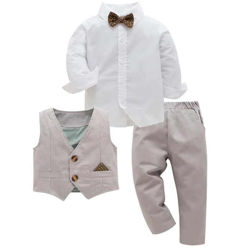 

3Piece sets Spring Autumn Kids Boutique Clothes Boys Korean Fashion Gentleman Long Sleeve Tops+Vest+Pants Baby Clothing BC1600