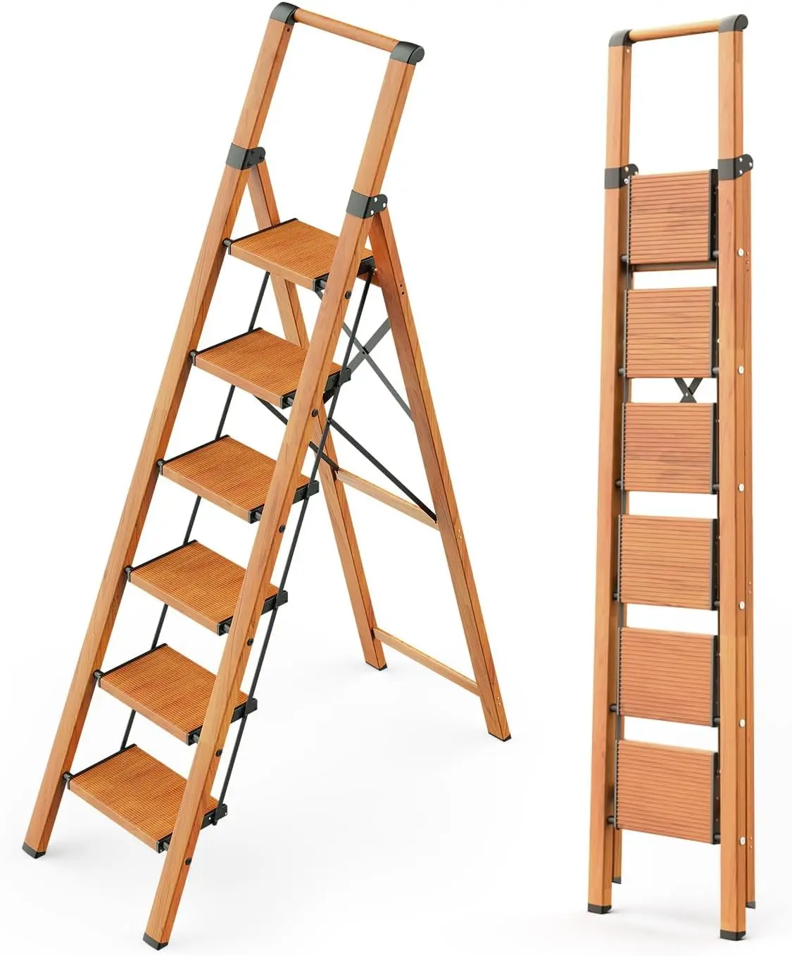 

6-ступенчатая лестница, складная лестница с поручнями для высоких потолков, внутренние высокие лестницы с широкими педалями, легкая алюминиевая лестница