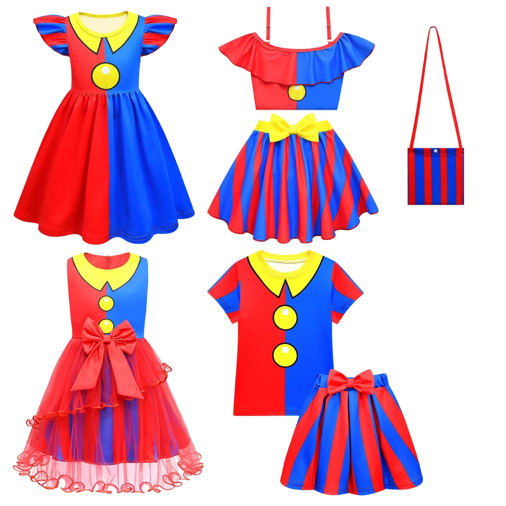 

Anime Magical Circus Cosplay Costume Pomni Disguise Dress Top Skirt Suit Cartoon Girl Halloween Carnival Party Clothes Roleplay