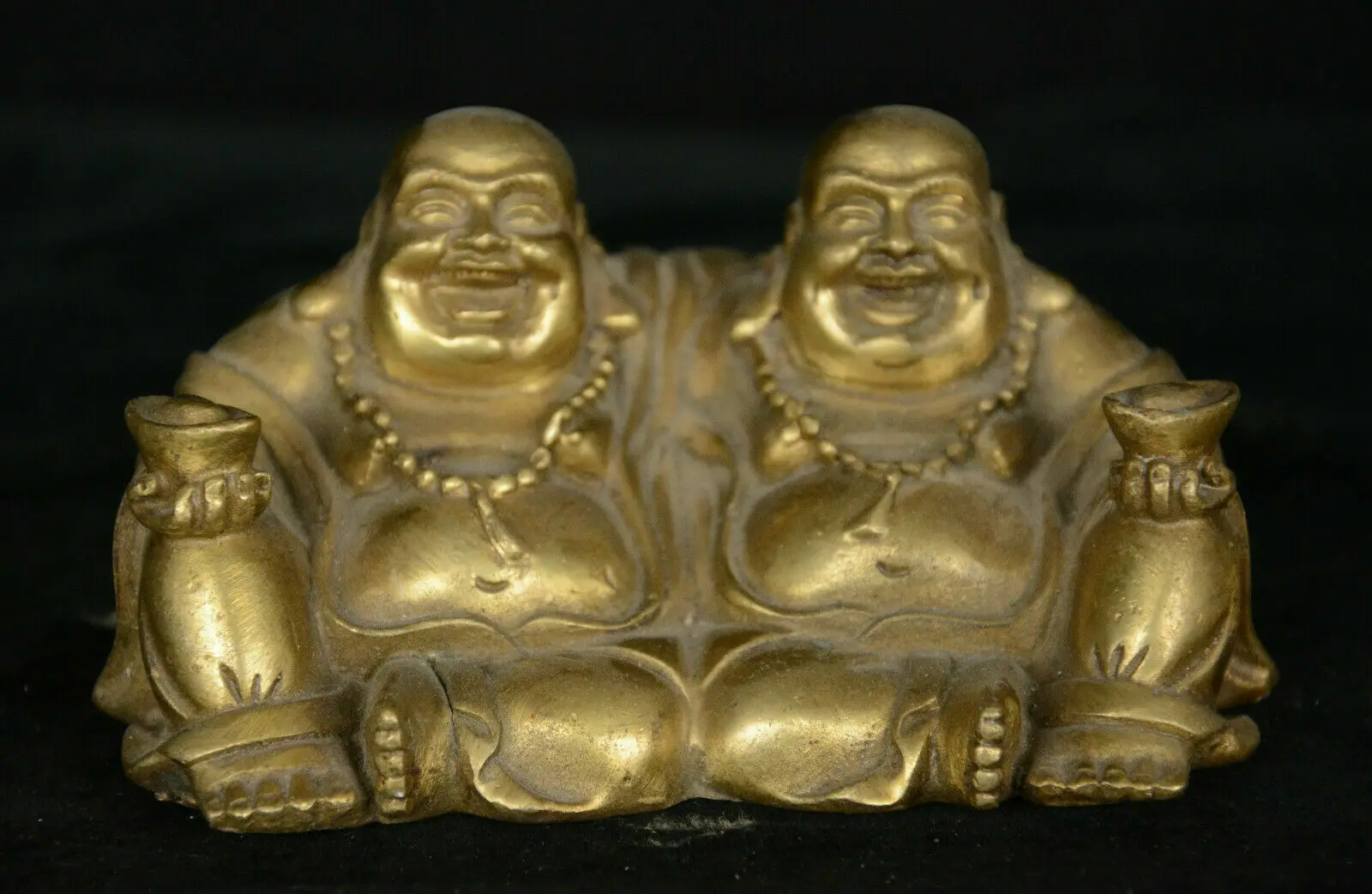 

Chinese Buddhism Temple Copper Brass Yuanbao Happy Laugh Maitreya Buddha Statue Statues for Decoration Collection Ornaments