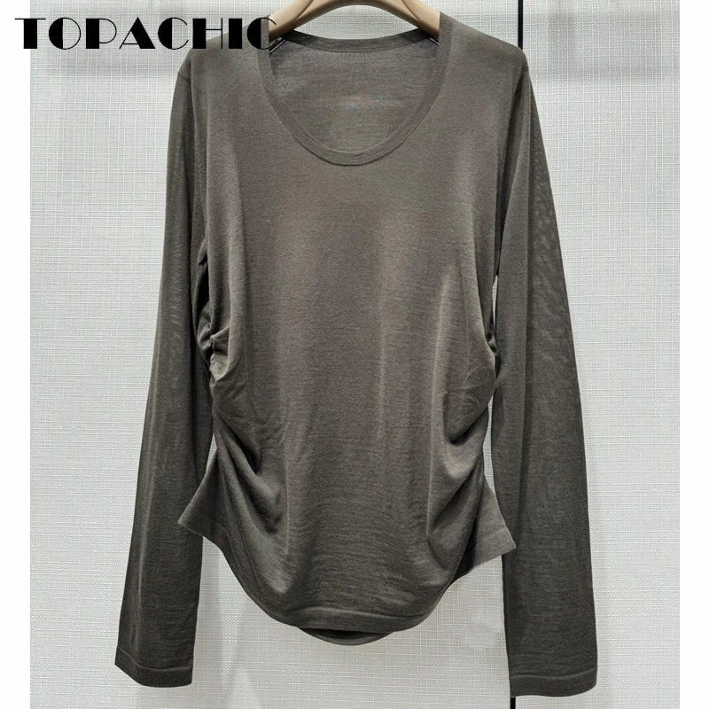 12.12 TOPACHIC Women's Elegant Solid Color Merino Wool Knitwear Ruched Design Long Sleeve Casual Knitted Pullover Sweater
12.12 TOPACHIC Women's Elegant Solid Color Merino Wool Knitwear Ruched Design Long Sleeve Casual Knitted Pullover Sweater