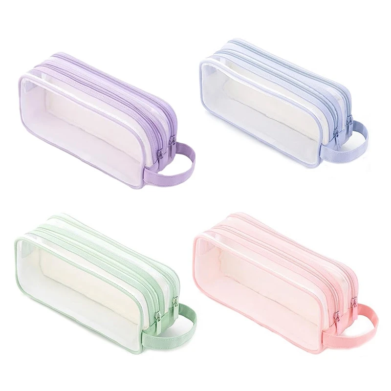 

Grid Mesh Pencil Case 2 Compartment Pen Bag Clear Pencil Pouch Transparent Makeup Bag For Teen Student College