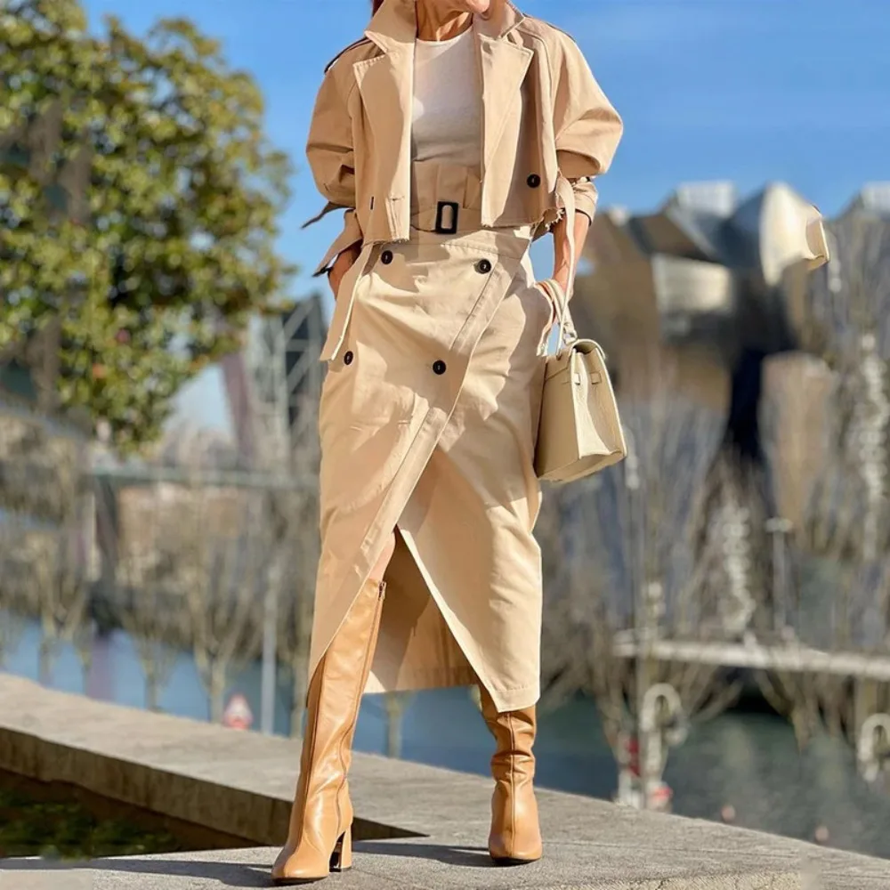 

Streetwear Cargo Women's Set Long Sleeve Jacket and Wrap High Split Skirts Suit 2023 Two 2 Piece Sets Outfits Tracksuit