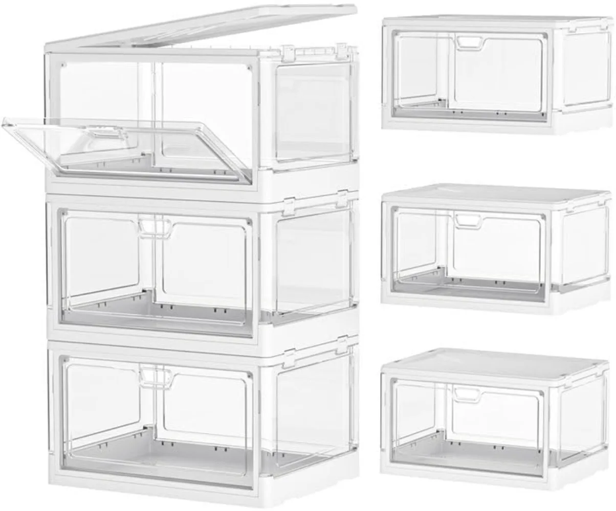 

Clear Storage Bin with Lid 3 Pack 【Stackable & Sturdy】Plastic Bins for Storage, Multifunctional Folding Storage Bins for Bedroom