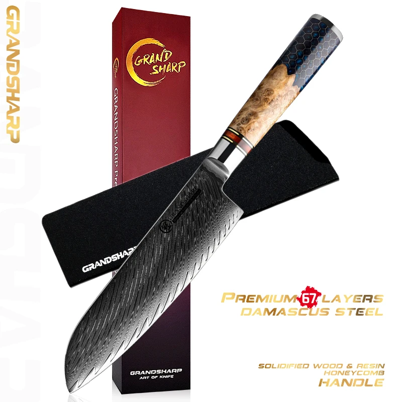 Premium 7 inch AUS-10 Japanese Santoku Knife Damascus Stainless Steel Kitchen Chef Knives Fish Meat Vegetables Cutter GRANDSHARP
Premium 7 inch AUS-10 Japanese Santoku Knife Damascus Stainless Steel Kitchen Chef Knives Fish Meat Vegetables Cutter GRANDSHARP