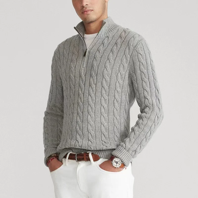 

2024 RL Pony Korean Style Fall/Winter New Men's Half Zip Wool Pullover Sweater Fashion Knit Sweater Top