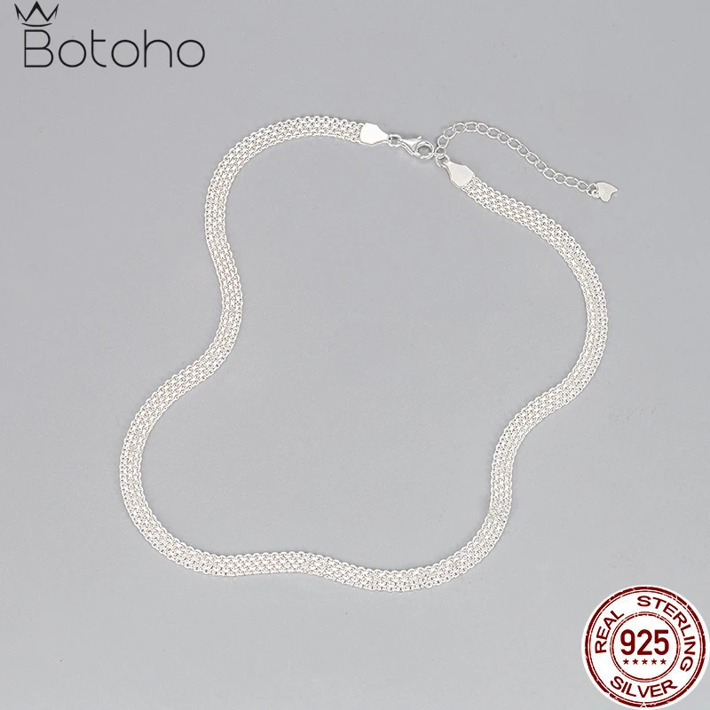 

Shinny Pure S925 Silver Tank Chain Sparkling Bracelet Choker Necklace Fashion Vintage Woven Clavicle Chain