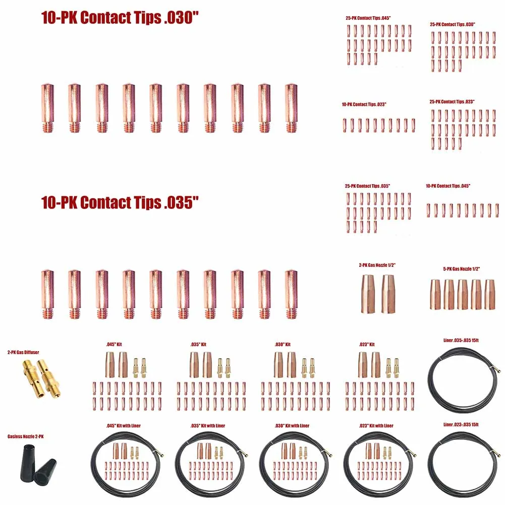 Tips Nozzle Diffuser Liner Fits Weld-Pak 100HD 125HD 140HD Mig Welder .023"-.045" Mig Welder Gas Nozzle Kit
Tips Nozzle Diffuser Liner Fits Weld-Pak 100HD 125HD 140HD Mig Welder .023"-.045" Mig Welder Gas Nozzle Kit