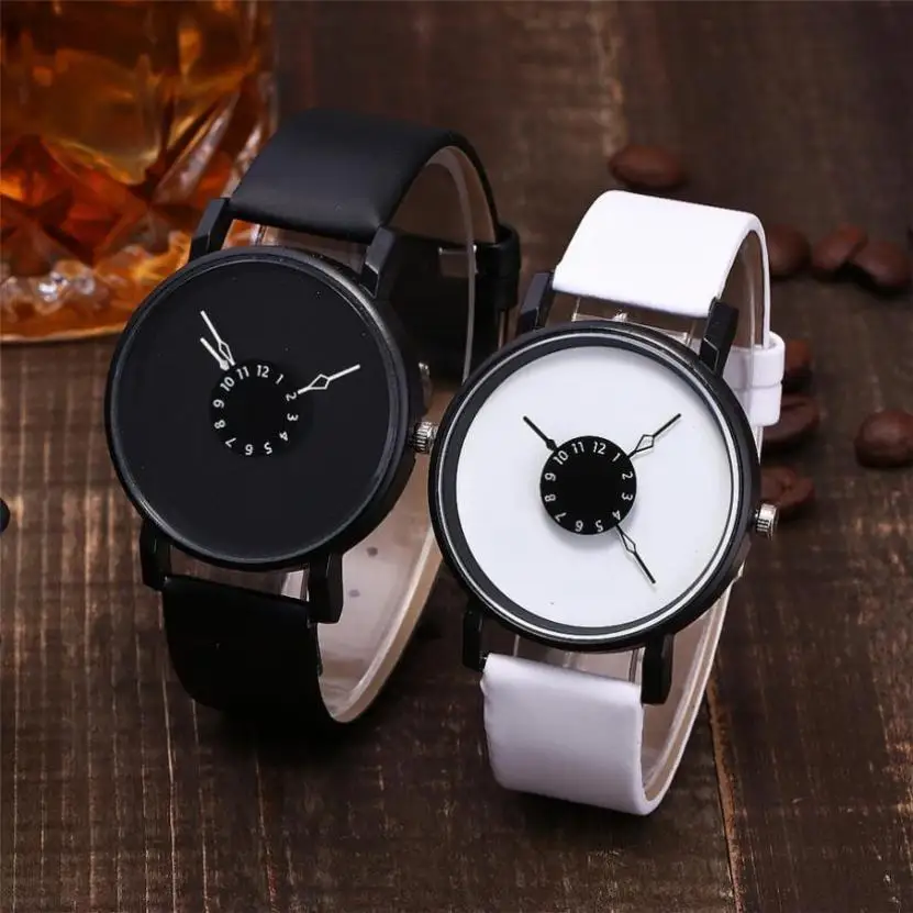 

Парные повседневные кварцевые часы с кожаным ремешком, аналоговые наручные часы для женщин и мужчин, изящные креативные часы с цифровым циферблатом, часы