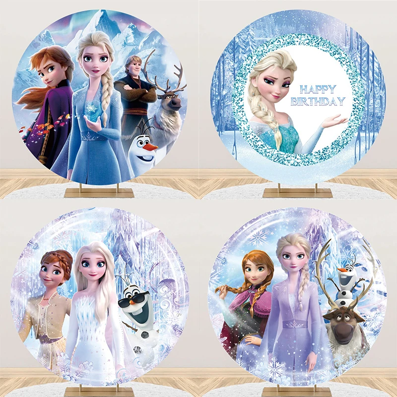 

Disney Frozen Round Party Backdrop Princess Elsa Anna Theme Birthday Party Wall Decorations Customized Photozone Prop