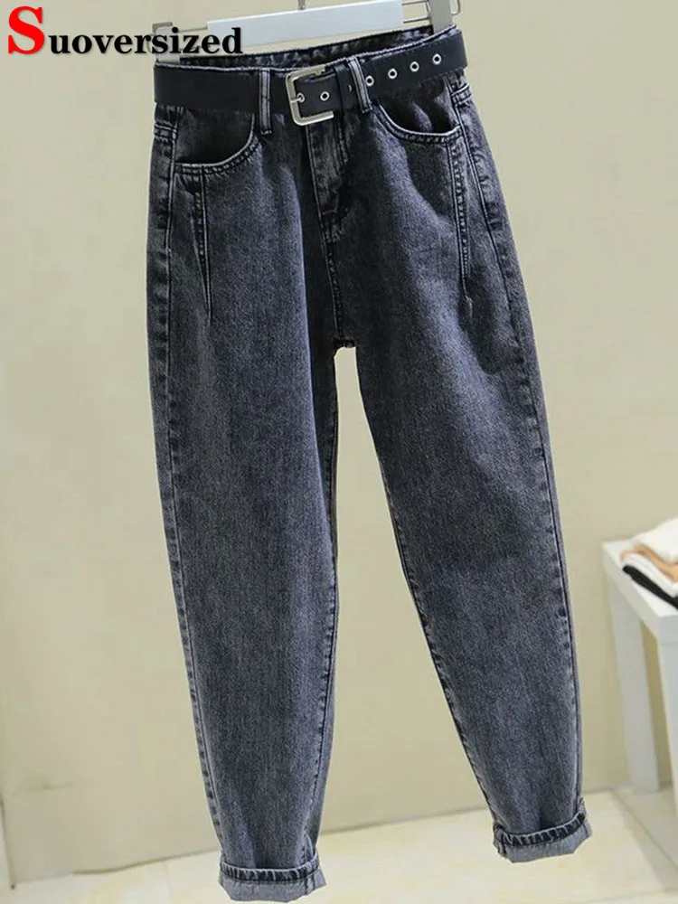 

Korean High Waist Harem Jeans With Belt Women Streetwear Ankle Length Kot Pantolon Spring Fall Baggy Vintage Casual Vaqueros New