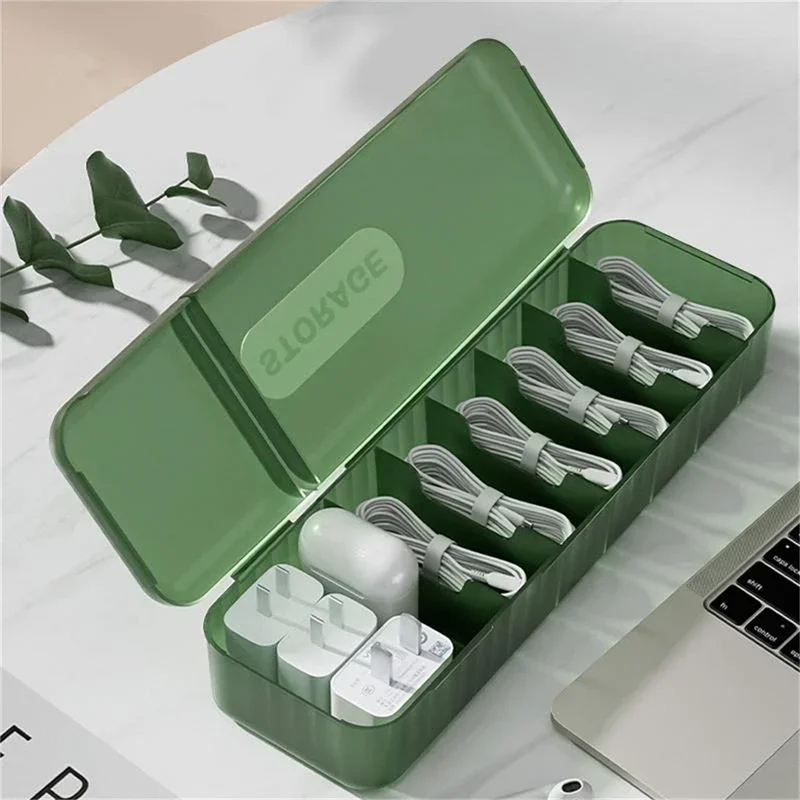 

Cable Storage Box Organizer Charger Cord Storage Box With 7 Compartments Reusable Data Cable Storage Case For Home Or Travel