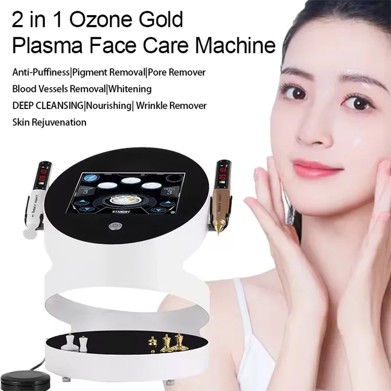 

2 Handles 7 Tips Ozone Gold Plasma Jet Facial Beauty Skin Rejuvenation Face Lifting Bactericidal Wrinkle Freckle Remove Machine