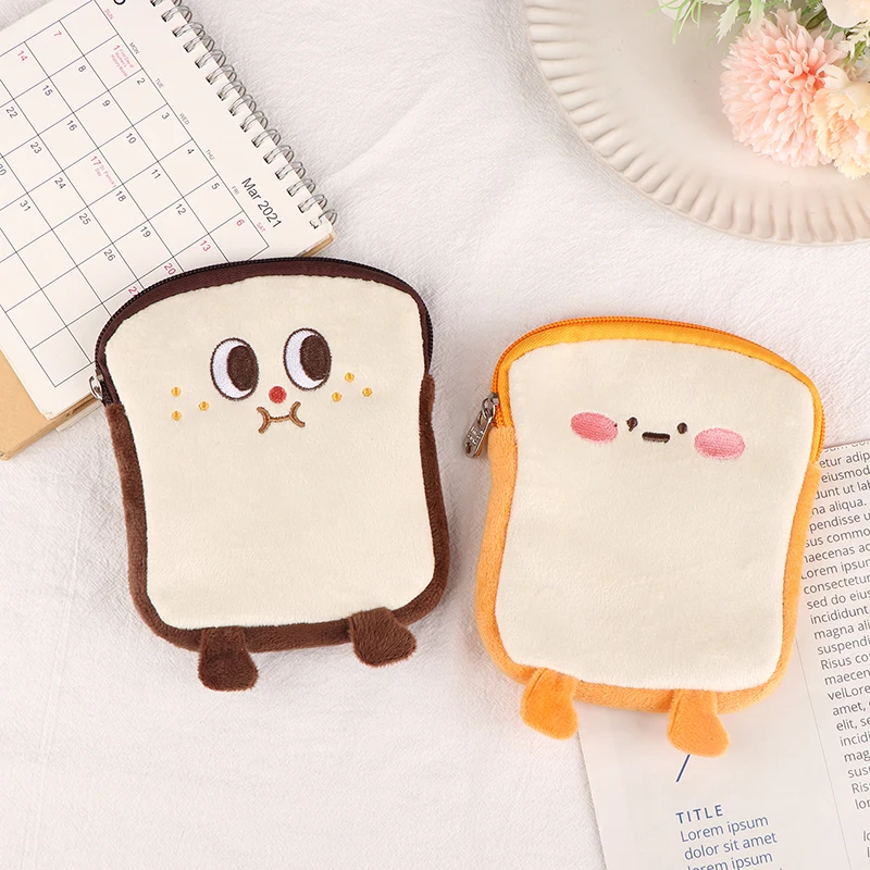 

Cartoon Toast Wallet Funny Bread Shape Plush Bag Key Money Phone Storage Bags Lovely Zipper Coin Purse Mini Soft Stuffed Wallet