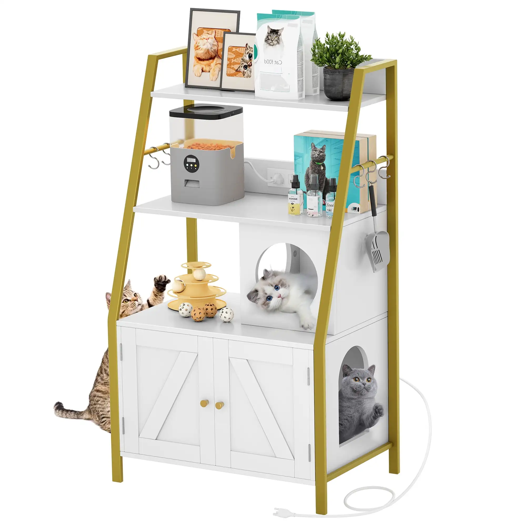 Dextrus Large Hidden Litter Cat Box Enclosure with Charging Station, 3 Shelves and Storage, Indoor Cat Box/House with Cat Tree
Dextrus Large Hidden Litter Cat Box Enclosure with Charging Station, 3 Shelves and Storage, Indoor Cat Box/House with Cat Tree