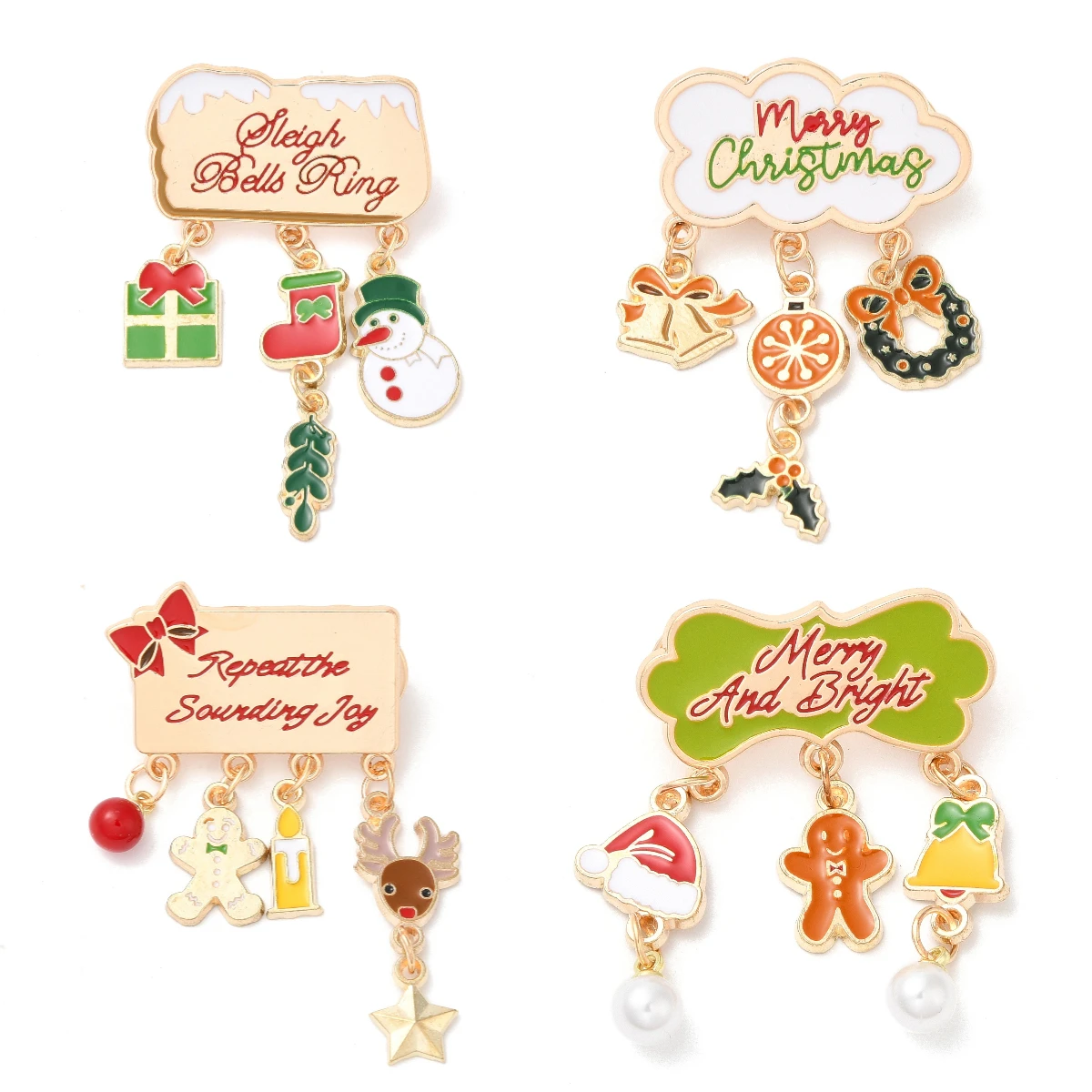 

6Pcs Merry Christmas Enamel Pins Cute Gingerbread Man Bell Alloy Brooch for Women Kids Backpack Clothes Decorating Jewelry Gift