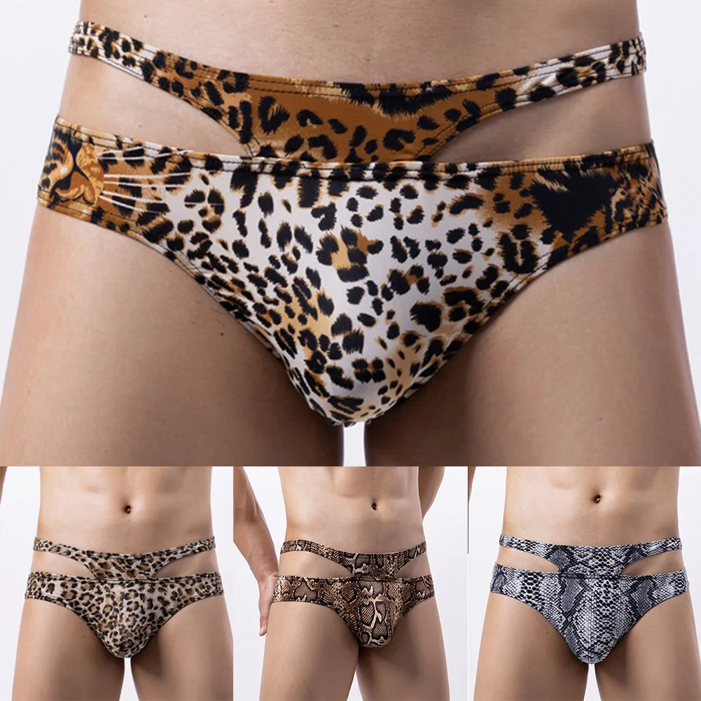 

Hot Fashion Leopard Underwear Men Sexy Bikini Brief Low Waist Animal Printing Panties High Quality Serpentine Thong Lingerie