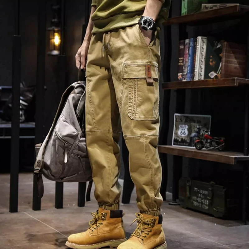 

American retro paratrooper pants, men's autumn solid color large pocket outdoor trend wide leg workwear pants, unisex