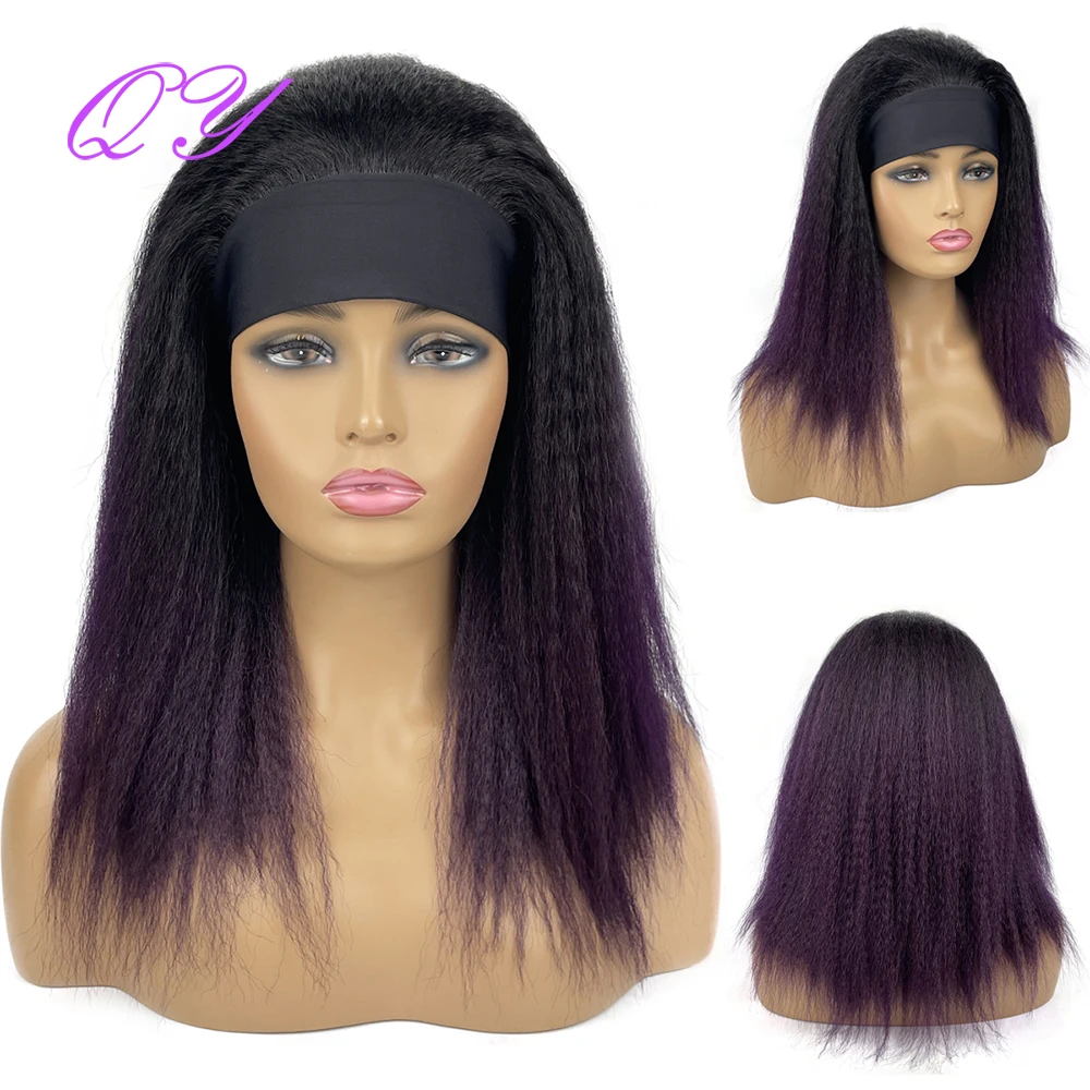 

Headband Synthetic Wig Long T Purple Yaki Straight Hair Wigs For Black African Women Soft And Fluffy Daily Hair