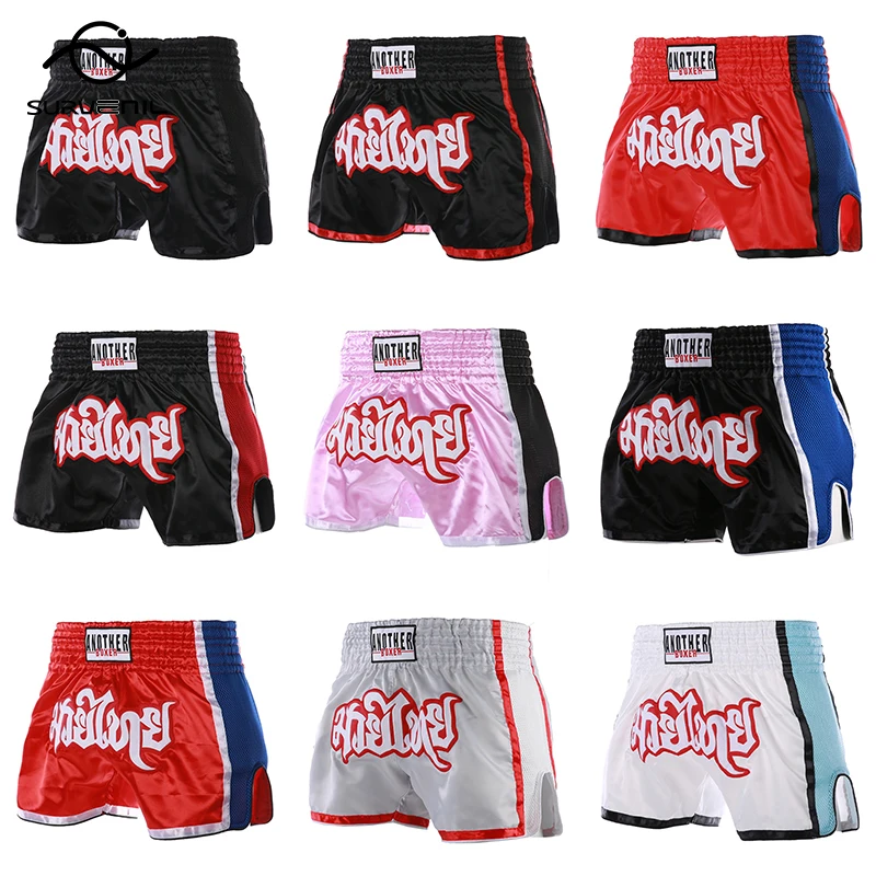 

Шорты Muay Thai, дышащие боксерские шорты с вышивкой, для мужчин и женщин, для детей, атласная одежда для бокса