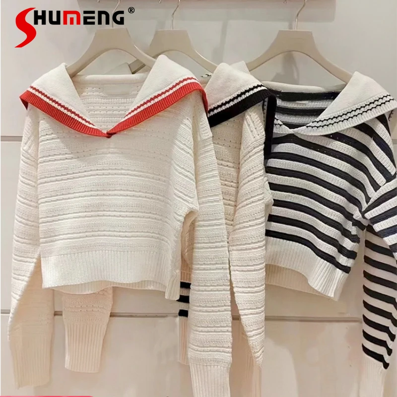 2024 Spring And Summer New Women's Clothing Japanese College Style Polo Collar Stripes Contrast Color Knitwear Jacket Pullovers
2024 Spring And Summer New Women's Clothing Japanese College Style Polo Collar Stripes Contrast Color Knitwear Jacket Pullovers