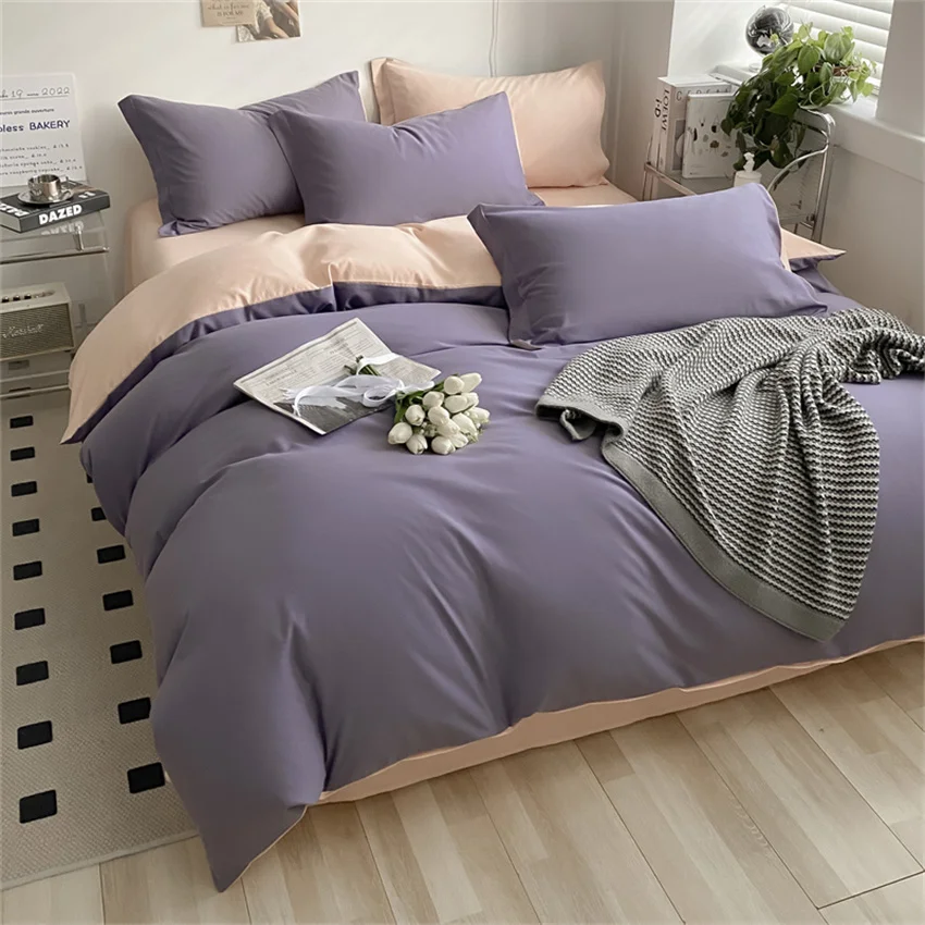 

Brushed Washed Cotton Bed Set Flat Sheet Pillowcases Quilt Cover Bed Linen Peach Duvet Covers For Girls