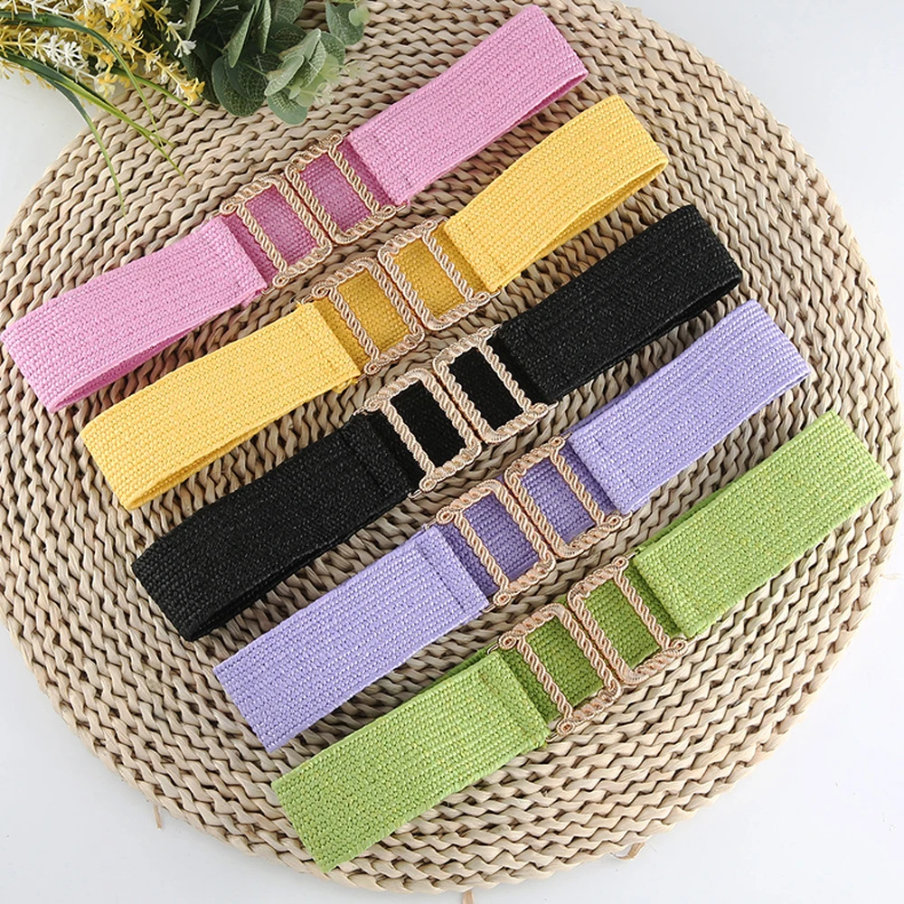 

SISHION Summer Beach Elastic Cummerbund Corset Belt Black Purple Woven Bohemia Belts for Women Waistband TCS466