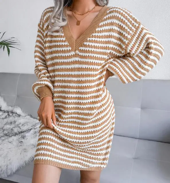 Women's 2023 New Hot Selling Casual Women's Striped Deep Lantern Sleeves Striped Sweater Dress
Women's 2023 New Hot Selling Casual Women's Striped Deep Lantern Sleeves Striped Sweater Dress